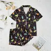 Pijama de Seda de Hielo Europeo y Americano Ruso Transfronterizo con Estampado de Conejo, Conjunto de 2 Piezas de Pantalón Corto y Manga Corta, Conjunto de Ropa para el Hogar