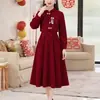 Otoño e Invierno Nuevo de Alta Gama Nuevo Estilo Chino Cheongsam Mejorado Vestido Rojo Tostado con Vestido Interior Vestido Delgado