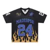 Jiayiku 2026 Nova Camiseta de Verão Estilo Americano Malha Estampa de Chamas de Corrida Manga Curta Esportiva Marca Tendência Top para Homens