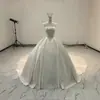 Vestido de novia de satén mate satinado de alta gama sin tirantes con espalda cruzada y cola larga, simple y elegante, vestido principal para ceremonias, fábrica de vestidos de novia de comercio exterior