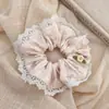 Novo Lenço Quadrado de Renda Floral Rosa Croissant com Laço Grande Elástico de Cabelo Estilo Coreano Feminino Corda de Cabelo Grande Acessórios de Cabelo Verão