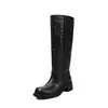 Botas altas de cuero para mujer, botas de invierno de cuero genuino con punta redonda y tacón medio, botas por encima de la rodilla, botas de pierna recta para mujer