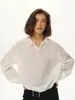 Siyuan Retro Camisa Blanca con Cuello Irregular de Encaje Estilo Francés Relajado Textura Ligeramente Arrugada Top de Manga Larga con Lazo 1077