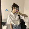 Top básico suelto de color liso, camiseta blanca de algodón puro de manga corta, tendencia de moda para mujer con cuello polo de verano 2026