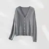 Cardigã de malha com gola V, lã de caxemira e seda, contagem 28, cor nuvem de fufu de leite, angorá, feminino, 26, peça de outer wear de outono