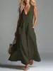Vestido Casual de Color Sólido con Bolsillo de Parche y Cuello en V Profundo, Nuevo Europeo y Americano Transfronterizo, Sitio Independiente de Amazon, Primavera/Verano 2026