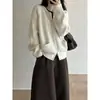 Suéter com zíper e gola redonda estilo coreano Beishan Tongshu para mulheres, estilo preguiçoso de outono, cardigã de tricô macio e versátil multicolorido P2619