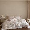 Juego de Cama de Cuatro Piezas de Algodón Tencel de Lujo Accesible Francés, Cubre Edredón y Sábanas Bordados con Encaje de Estilo Coreano de Alta Gama para Todas las Estaciones