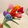 Ramo de Tulipán Abierto de Lana al por Mayor Cruzado Flor Artificial Flor de Lana de Tulipán Abierto Tejida a Mano