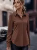 Camisa Elegante para Mujer de Estilo Europeo y Americano, Color Sólido, Cuello Solapa, Manga Larga, Cintura Ceñida, Dobladillo Curvo, para Viajes al Trabajo