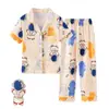 Conjunto de Pijama Cárdigan para Niños de Comercio Exterior Estilo Nuevo Manga Corta Solapa de Dibujos Animados Pantalones Largos Ropa de Verano para Bebé para Aire Acondicionado Venta al por Mayor