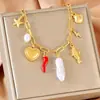 Elemento de Moda Transfronterizo Más Vendido Colgante Irregular de Perla Artificial Acero Inoxidable Corazón Vida Marina Collar para Camiseta