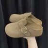Chinelos Birkenstock de couro com sola grossa para mulheres, novo estilo vintage de outono, mulas extremamente confortáveis de calçar, bico fechado