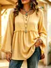 2026 Top casual suelto de moda para mujer, nuevo, transfronterizo de Amazon Europa y América, con botones de torsión, borlas, color liso, manga larga