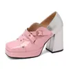 Novos sapatos Mary Jane com fivela de cinto combinando cor, bico quadrado, sola grossa, salto alto, tamanhos 33-43, sapatos de comércio exterior plus size