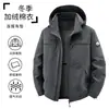 Jaqueta de trabalho masculina de inverno em algodão, forrada com fleece, espessa, com capuz, multi-bolsos, com corte tridimensional para aquecimento, modelo 8579A
