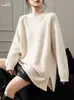 Suéter Pulôver Solto Oversized para Mulheres, Novo Estilo Outono/Inverno, Cor Sólida, Roupa Íntima, Camada Base Casual, Top de Tricô para Mulheres