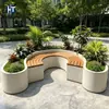 Assento de Cimento em Forma de U para Canteiro de Flores Envolvente Pátio Pousada Assento de Madeira Anticorrosão Ponto Turístico Cimento Lazer Banco Longo