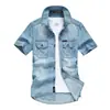 Camisa de Verão Manga Curta Transfronteiriça com Múltiplos Bolsos, Corte Solto, Tamanho Grande, Camisa Jeans Casual para Trabalho Masculino, Mais Vendido na Amazon