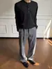 Calça solta de caimento elegante estilo "old money" para homens, design com cinto, calça casual reta solta, toque de luxo, cintura elástica, calça comprida, estilo para quatro estações