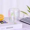Nuevo Celebrante de Internet Flor Eterna Taza de Doble Capa Taza con Mango de Flor Seca Vidrio de Borosilicato Taza de Agua Oficina en Casa Taza de Coca-Cola