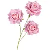 Nuevo Producto Artificial Tres Púas Rosa en Relieve Decoración de Flores para Guía de Camino de Boda Fila de Flores Arreglo Floral de Mesa Artificial Flor Artificial Adornos para Sala de Estar Flor de Seda