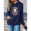Sudadera con Capucha de Comercio Exterior Transfronterizo para Mujer con Cabeza de Toro y Estampado de Bandera Americana Pulóver Holgado Amazon Una Pieza Venta al por Mayor