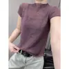 Blusa de Tricô Casual Estilo Coreano Semi-Gola Alta Slim Fit Manga Curta Feminina Verão Nova Chegada Top de Alto Padrão para o Trabalho Redutor de Idade