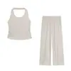 Conjunto de pantalones rectos de cintura alta con cuello halter para otoño, ropa para mujer de talla grande, corte holgado, adelgazante, conjunto de dos piezas 88047