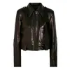 Jaqueta de Couro Genuíno Hn6136 com um Visual Sofisticado e Profissional, Feita de Couro de Ovelha de Couro Integral Curtido Vegetal, Temporada de Primavera, Estilo Curto com Gola Lapela, Jaqueta Biker Simples para Mulheres