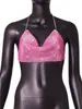 AYJ AliExpress Amazon Ebay Cadena Metálica Súper Brillante de Pedrería Top Tubo sin Espalda con Cuello Halter Y615