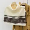 Xale/Cachecol Tricotado Retro Fair Isle de Gola Alta para Mulheres, Capa de Outono e Inverno com Toque de Luxo, Enrolador de Pescoço Quente em Camadas para Roupas de Exterior