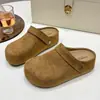 Novos Sapatos de Outono Sapatos Únicos Birkenstock Bico Fechado Meia Pantufa Feminina Dois Mules Sapatos Retrô 2026 Sola Grossa Aumento de Altura Interno