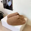 Chinelos Peludos com Solado Grosso para Calçar Facilmente, para Mulheres, Uso Externo, Novidades Outono/Inverno 2026, Sapatos Versáteis de Uma Tira Preguiçosos, Pantufas Quentes de Algodão