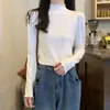 Tricô de Ombro Direito de Alta Qualidade para Mulheres no Outono e Inverno, Blusa de Gola Alta Meia-Boca, Tricô Tricotado, Blusa de Manga Longa Versátil para Usar por Baixo