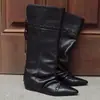 Botas hasta la rodilla estilo nómada, uso de dos maneras, punta fina, botas fruncidas apiladas, caña alta, estilo Melard, Botas vaqueras occidentales picantes para mujer