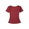 Top Básico Europeu e Americano de Gola U Grande Manga Curta Feminino Cor Sólida Simples Elástico Slim Fit Cor Sólida Base Ampulheta Camiseta para Verão