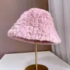 Gorro de Pescador Tejido de Felpa con Líneas Irregulares para Mujer, Invierno, Versátil, Casual, Cálido, Gorro Tipo Cubeta, Gorro Cálido para Exteriores con Protección para los Oídos