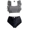 Traje de baño de tirante a cuadros retro de fábrica, nuevo para mujer, para pecho pequeño, conservador, para aguas termales, dividido, suministro transfronterizo para mujer
