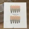 Taoxili [Estilo Francés Escarcha Plateada] Elegantes, Simples, Frescos Rosa Nude Versátiles Purpurina Plateada Pedrería Apilada Uñas Postizas de Presión Hechas a Mano