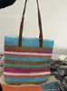 Bolsa Tote Nova Cor Risca Comércio Exterior Bolsa de Ombro Fresca Artística Bolsa de Ombro de Palha com Corda de Cânhamo Cor Doce