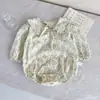 Macacão Floral Retrô para Meninas, Macacão Fofo com Gola Boneca para Bebês, Roupa de Passeio de Primavera para Recém-Nascidos