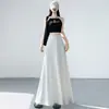 Falda de traje de seda helada para mujer, verano, cintura alta, adelgazante, fluida, longitud media, línea A, negro y blanco