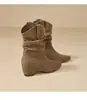 Botines estilo retro para mujeres petite, con tacón grueso, suela de plataforma y punta fina, de la colección primavera/otoño 2026, con una elegante paleta de colores en tonos tierra que recuerda a la estética del cowboy del Oeste.