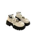 Zapatos Mary Jane de Tacón Grueso Estilo Universitario 2025 Primavera Nuevo Suela Gruesa Lazo JK Doble Botonadura Boca Baja Zapatos de Cuero
