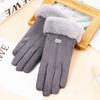 Guantes cálidos de gamuza para mujer, guantes de otoño e invierno, lindos guantes de montar con lazo, forro polar grueso, guantes con pantalla táctil
