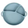 Prato de Silicone Redondo para Bebê com Alça e Tampa Transparente, Louça de Silicone para Aprendizado de Bebê, Prato de Silicone com Rosto Sorridente e Três Compartimentos