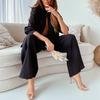 Sudeste Asiático Transfronteiriço Primavera e Outono Tamanho Plus Solto Elegante Casual Manga Longa Renda Cor Sólida Manga Longa Moda Conjunto Esportivo