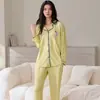 Conjunto de pijama y ropa de estar de dos piezas para mujer, de algodón puro, doble cara, costilla 40, 200 gramos, manga larga, pantalón largo, disponible en stock, se puede usar fuera