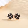 Pendientes de trébol de cuatro hojas de plata esterlina para mujer, estilo coreano, pequeños pendientes de gota con pegamento, elegantes y combinables, de oro rosa.